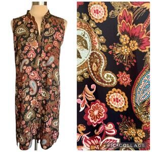 Cupio Dark Floral Paisley Sleeveless Long Line Layering Top LG Boho Cottagecore